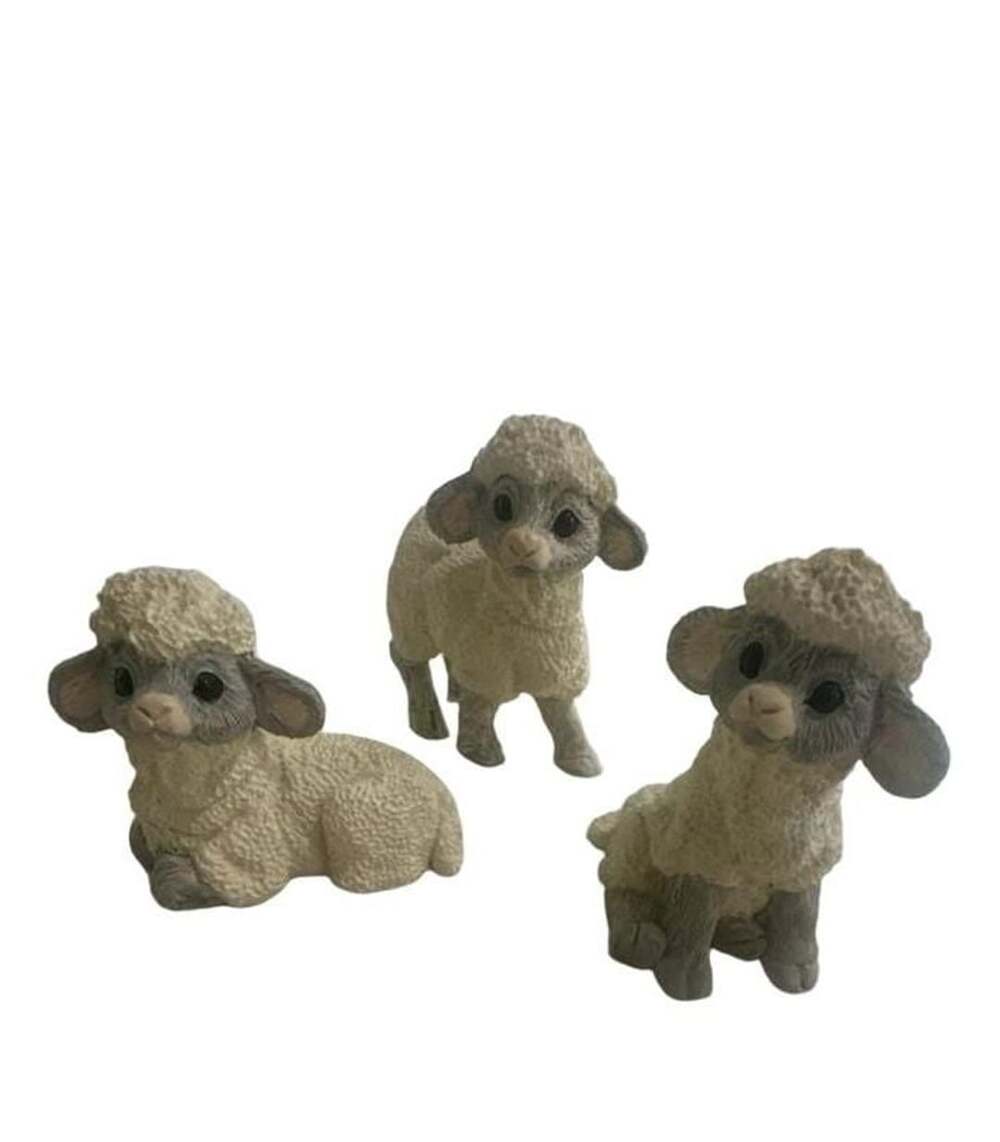 Enesco Kathy Wise Vintage 1993 Lamb Sheep Figurines Set Of 3 Farmhouse Decor